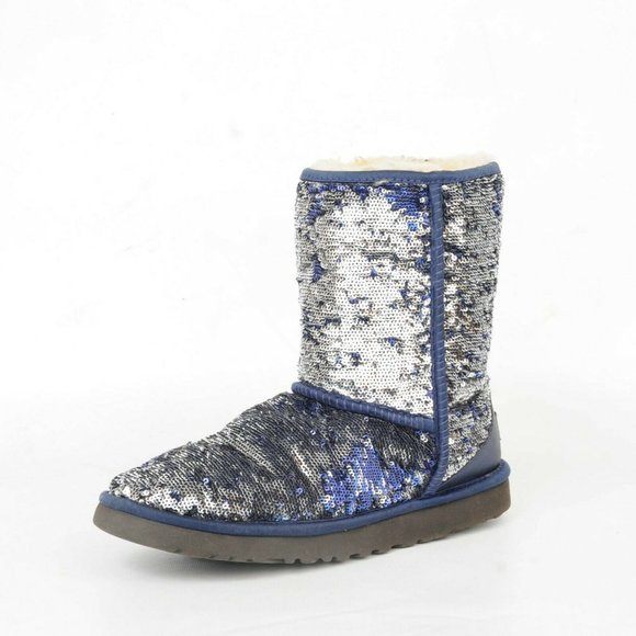 UGG Australia Classic Short Blue Sparkle Sequin Sherpa Boots Womens 7 1002765 - Picture 3 of 12
